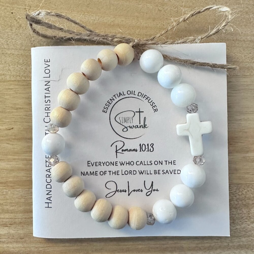 Simply Swank Bracelet - stretchy 7” - Wood and White Shell